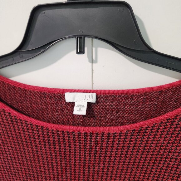 J.Jill Houndstooth Red Black Long Sleeve Pullover Sweater Dress-Medium Petite - Picture 2 of 6